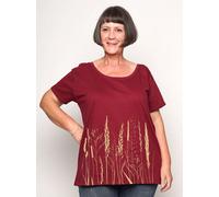 Peaces.bio - handbedruckte Biomode Bio-Damen-Loosefit-T-Shirt Gräservielfalt Bordeaux L