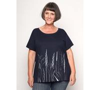 Peaces.bio - handbedruckte Biomode Bio-Damen-Loosefit-T-Shirt Gräservielfalt Navy S