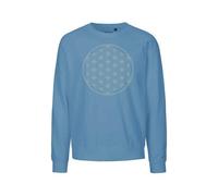 Peaces.bio - handbedruckte Biomode Bio Damen Sweatshirt Loose Fit Die Blume des Lebens Blaugrün 3XL