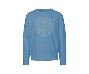 Peaces.bio - handbedruckte Biomode Bio Damen Sweatshirt Loose Fit Die Blume des Lebens Blaugrün S