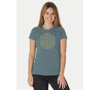 Peaces.bio - handbedruckte Biomode Bio-Damen-T-Shirt Die Blume des Lebens Blaugrün S