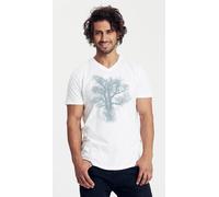 Peaces.bio - handbedruckte Biomode Bio-Herren-T-Shirt V-Neck Chestnut Weiß L