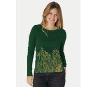 Peaces.bio - handbedruckte Biomode Langarmshirt Damen Mystic Iris Flaschengrün M