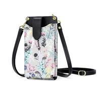 Peacocktion Handytasche zum Umhängen Damen, Kleine Handy Umhängetasche mit Kartensteckplatz, Handy Tasche zum UmhäNgen mit Verstellbare Träger Schwarz Floral