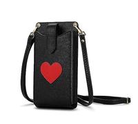 Peacocktion Handytasche zum Umhängen, Kleine Umhängetasche Damen, Crossbody Handytasche Geldbörse, Handy Umhängetasche mit Kartenfächer, Crossbody Tasche für Damen, 04-Schwarz Litchi Herz