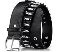 PEAFAN Rsleepd Bullet Studded Punk Rivet Belt, Schwarzes Leder Rock-Gürtel Mit Silbernen Kugeln für Frauen Und Männer, Standardgröße