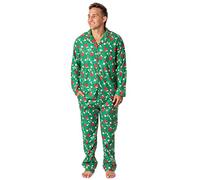 Peanuts Mens' Christmas Snoopy Charlie Brown Button Down Sleep Pajama Set (Large)