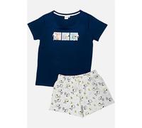 United Labels The Peanuts Snoopy Schlafanzug für Damen - Pyjama Set Kurzarm Oberteil mit Shorts Blau/Grau (DE/NL/SE/PL, Alphanumerisch, L, Regular, Regular, Blau/Grau)
