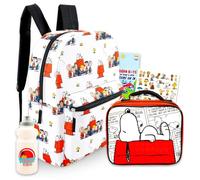 Peanuts Rucksack mit Brotdose - Paket mit 40,6 cm Rucksack mit Snoopy, Charlie Brown, mehr Plus, Lunchbox, Wasserflasche, Tattoos | Peanuts Schultasche für Kinder