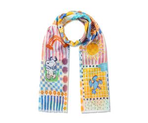 Peanuts Schal aus reiner Baumwolle mit Mustermix und Peanuts-Motiven blau - Gr. - one size