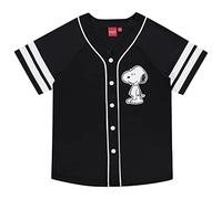 Peanuts Snoopy Baseballtrikot für Damen, Snoopy Charlie Brown, Woodstock, Linus, Netzstoff, Button-Down-Baseballtrikot, Schwarz, X-Groß