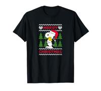 Peanuts - Snoopy Christmas Sweater T-Shirt, Schwarz, S, Unisex, Klassisch, Cartoon, Weihnachten, Pullover, Halbarm, Crew-Ausschnitt, Klein, Regular, Small, EU, 16.5, Winter