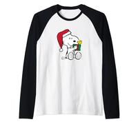 Peanuts Snoopy Woodstock Weihnachten Raglan Shirt - Schwarz, S, Unisex-Jugendliche, Klassische Passform, Raglanärmel, V-Ausschnitt, Winter