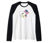 Peanuts - Sports - Snoopy und Woodstock halten die Flaggen der USA Raglan