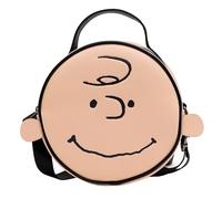 Peanuts Umhängetasche aus veganem Leder, rund, mit verstellbaren Trägern, Charlie Brown Smiling Face Character Close Up