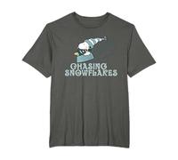 Peanuts Unisex-Erwachsene T-Shirt Snoopy jagt Schneeflocken Winter Cartoon Blau Klein