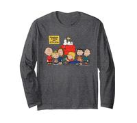 Peanuts Vintage Snoopy Woodstock Gang Happy Friendship BFF Langarmshirt, Unisex für Erwachsene, Anthrazit Meliert, L