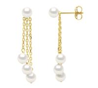 PEARLS & COLORS 18 Karat Gelbgold Echte Süßwasser-Zuchtperlen 4-5 mm Rund Ohrhänger AAA+ Qualität Damen Schmuck