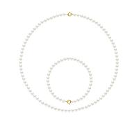 PEARLS & COLORS Set Halskette und Armband Süßwasser-Zuchtperlen rund 4-5mm Qualität AAA+ 18K Gold Damen Schmuck, Silber Perle Edelmetall Silberfarben Perle, Perle