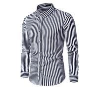 PECHEMO Herren klassisches gestreiftes Hemd vertikale Streifen Herbst Langarm formelles blaues Business Hemd Outdoor Freizeit-Reisen Dating Urlaub gestreiftes Button-Down-Mode-Hemd Regular Fit Tops