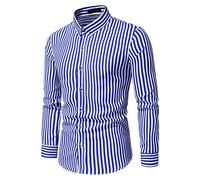 PECHEMO Herren klassisches gestreiftes Hemd vertikale Streifen Herbst Langarm formelles blaues Business Hemd Outdoor Freizeit-Reisen Dating Urlaub gestreiftes Button-Down-Mode-Hemd Regular Fit Tops