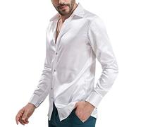 PECHEMO Herren Luxus glänzende Seide wie Satin Langarmhemden für Party Prom Paisleyhemd Reine Farbe Seidenhemden für Herren Hemden Langarm Knopf Lässige Kostüme Leistung Große Größe Hemden