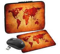 PEDEA Design Schutzhülle Notebook Tasche bis 13,3 Zoll (33,7cm) mit Mauspad und schnurloser Maus, Brown Global Map