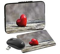 PEDEA Design Schutzhülle Notebook Tasche bis 13,3 Zoll (33,7cm) mit Mauspad und schnurloser Maus, Love