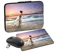 PEDEA Design Schutzhülle Notebook Tasche bis 13,3 Zoll (33,7cm) mit Mauspad und schnurloser Maus, Message in a Bottle