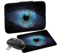 PEDEA Design Schutzhülle Notebook Tasche bis 13,3 Zoll (33,7cm) mit Mauspad und schnurloser Maus, Space Eye