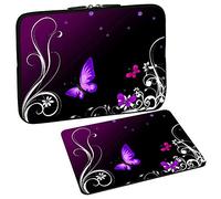 PEDEA Design Schutzhülle Notebook Tasche bis 15,6 Zoll (39,6cm) mit Design Mauspad, Purple Butterfly