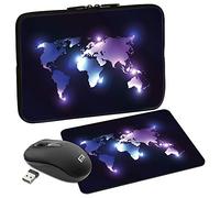 PEDEA Design Schutzhülle Notebook Tasche bis 15,6 Zoll (39,6cm) mit Mauspad und schnurloser Maus, Dark World