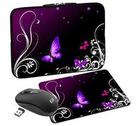 PEDEA Design Schutzhülle Notebook Tasche bis 15,6 Zoll (39,6cm) mit Mauspad und schnurloser Maus, Purple Butterfly