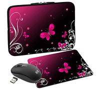 PEDEA Design Schutzhülle Notebook Tasche bis 17,3 Zoll (43,9cm) mit Mauspad und schnurloser Maus, Butterfly