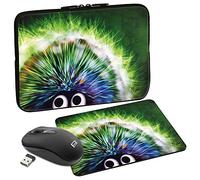 PEDEA Design Schutzhülle Notebook Tasche bis 17,3 Zoll (43,9cm) mit Mauspad und schnurloser Maus, Green Hedgehog