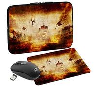 PEDEA Design Tablet PC Tasche 10,1 Zoll (25,6cm) mit Mauspad und schnurloser Maus, Dragon´s Castle