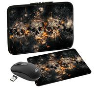 PEDEA Design Tablet PC Tasche 10,1 Zoll (25,6cm) mit Mauspad und schnurloser Maus, Skulls