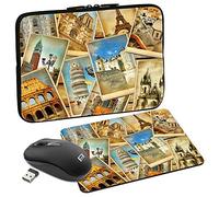 PEDEA Design Tablet PC Tasche 10,1 Zoll (25,6cm) mit Mauspad und schnurloser Maus, Vintage Travel