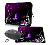 PEDEA Design Schutzhülle Notebook Tasche bis 15,6 Zoll (39,6cm) mit Mauspad und schnurloser Maus, Purple Butterfly