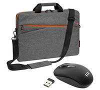 PEDEA Laptoptasche "Fashion" Notebook-Tasche bis 15,6 Zoll (39,6 cm) Umhängetasche mit Schultergurt inkl. Schnurloser Maus, Grau/Orange