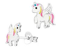 Pegasus Einhorn Ohrstecker Silber 925 mit Emaille Pferd Kinder Mädchen Ohrringe
