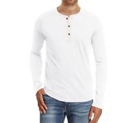 PEGENO Herren Casual Slim Fit Langarm Henley T-Shirts Baumwollhemden (US X-Large A4 Wei)