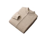 Pegsmio Herren-Strickjacke mit Reißverschluss, Wolle, Kaschmir-Pullover, Herbst, Winter, dick, lässig, Merinowolle, Strickwaren, Hellbraun/Grau, M