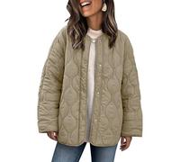 PEHMEA Damen Leichte Steppjacke mit Knopfverschluss und Taschen Wattierte Frühlings- und Übergangsjacke(Khaki-M)