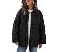 PEHMEA Damen Leichte Steppjacke mit Knopfverschluss und Taschen Wattierte Frühlings- und Übergangsjacke(Black-L)
