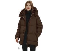 PEHMEA Damen mittellange Puffer-Kapuzenjacke, Winter, gepolstert, warm, dicker Oberbekleidung, Kaffee, XS