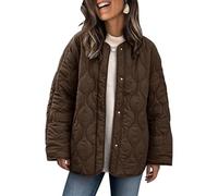 PEHMEA Damen Oversized Leichte Steppjacke Knopfleiste Herbst Winter Mäntel Puffer Gepolstert mit Taschen, Kaffee, M