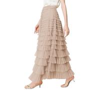 PEHMEA Tüll-Maxi-Röcke für Damen, hohe Taille, A-Linie, fließend, elegant, Party, Hochzeit, Gäste, lässiger Rock, Champagner, Mittel