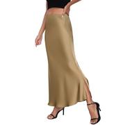 PEIQI 2025 Damen-Maxi-Röcke, Satin, hohe Taille, Sommer, Herbst, Seide, Cocktail-Party, ausgestellt, lässig, A-Linien-Rock, Champagner, X-Groß