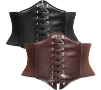 peiyee Damen Corset Belt Korsett 2 Stück, Mittelalter Schnürkorsett Gebundener, Schwarz & Braun Frauen Tied Waspie Gürtel, Klettverschluss Taillenkorsett Ledergürtel Passend für Damen Korsett